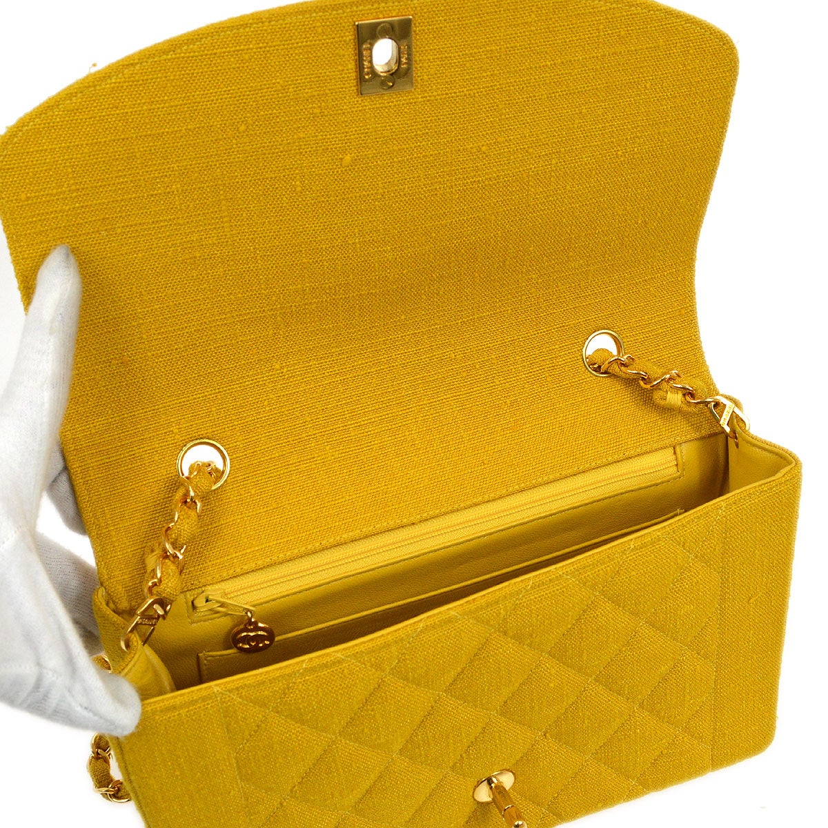 CHANEL 1991-1994 Diana Flap Medium Yellow Linen 51912