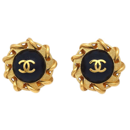 CHANEL 1994 Black & Gold CC Earrings 04330