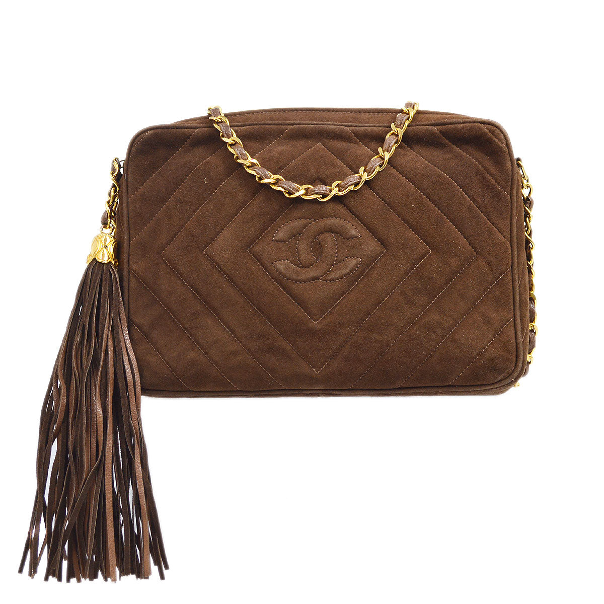 CHANEL 1991-1994 Brown Suede Diamond Camera Bag Small JT06625g