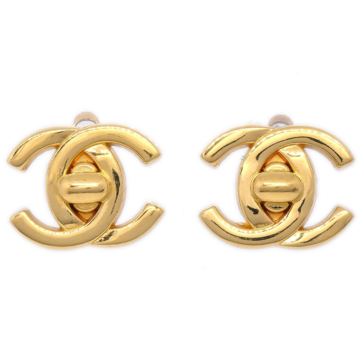 CHANEL Turnlock Earrings Gold 95A 52026