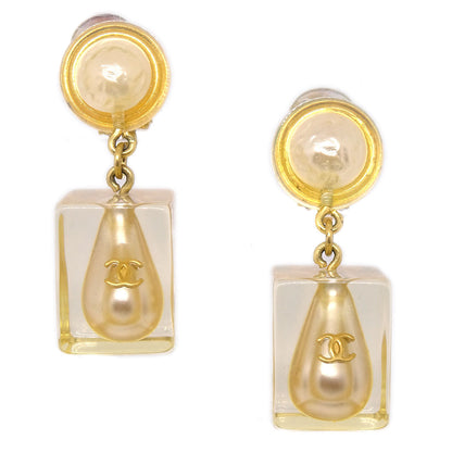 CHANEL 1997 Teardrop CC Pearl Earrings 12707