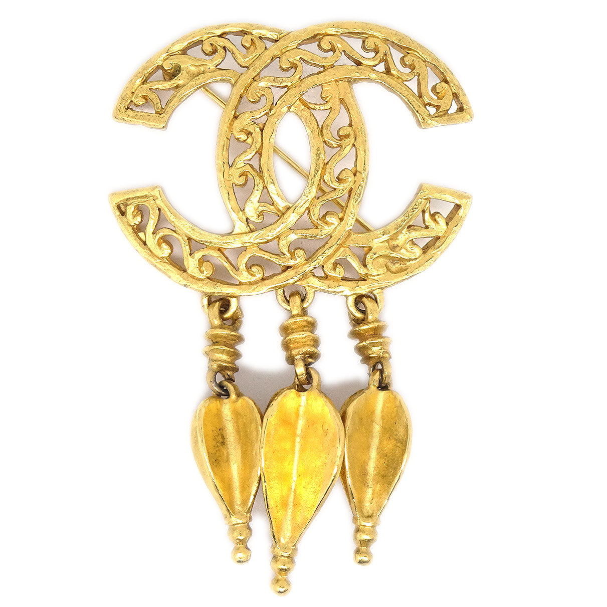 CHANEL CC Logos Fringe Brooch Gold 95A 04296