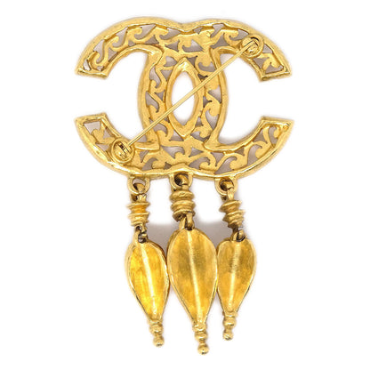 CHANEL CC Logos Fringe Brooch Gold 95A 04296