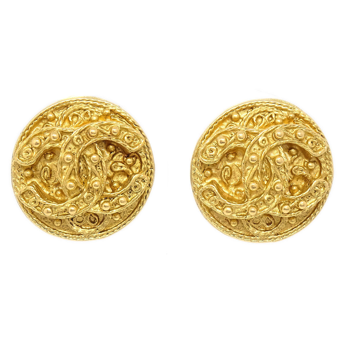 CHANEL 1994 Button Earrings Gold 13240