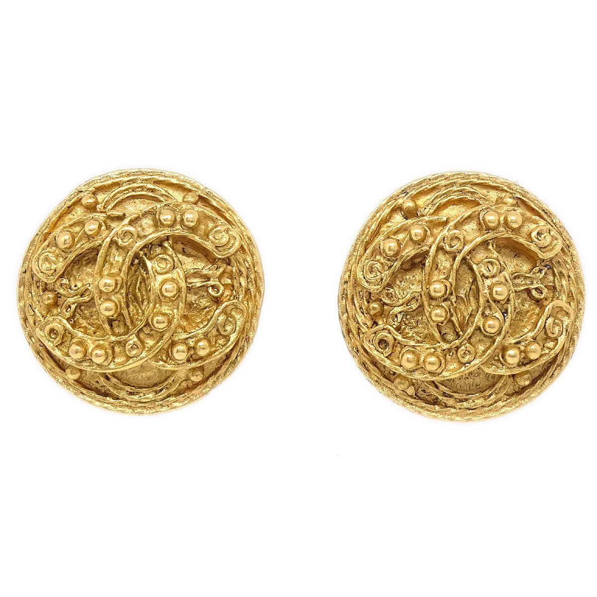 CHANEL 1994 CC Filigree Round Earrings Small 13248