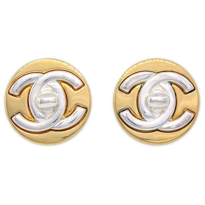 CHANEL 1997 Silver & Gold CC Turnlock Earrings Medium 13236