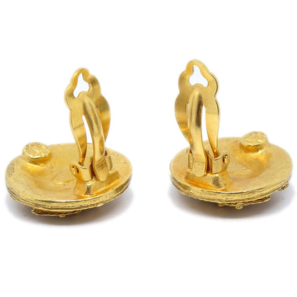 CHANEL 1994 Button Earrings Gold Clip-On Medium 22579