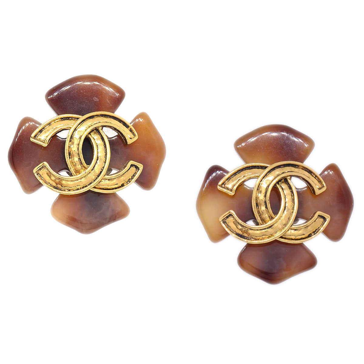 CHANEL★ Tortoiseshell Earrings Brown 94P 22530