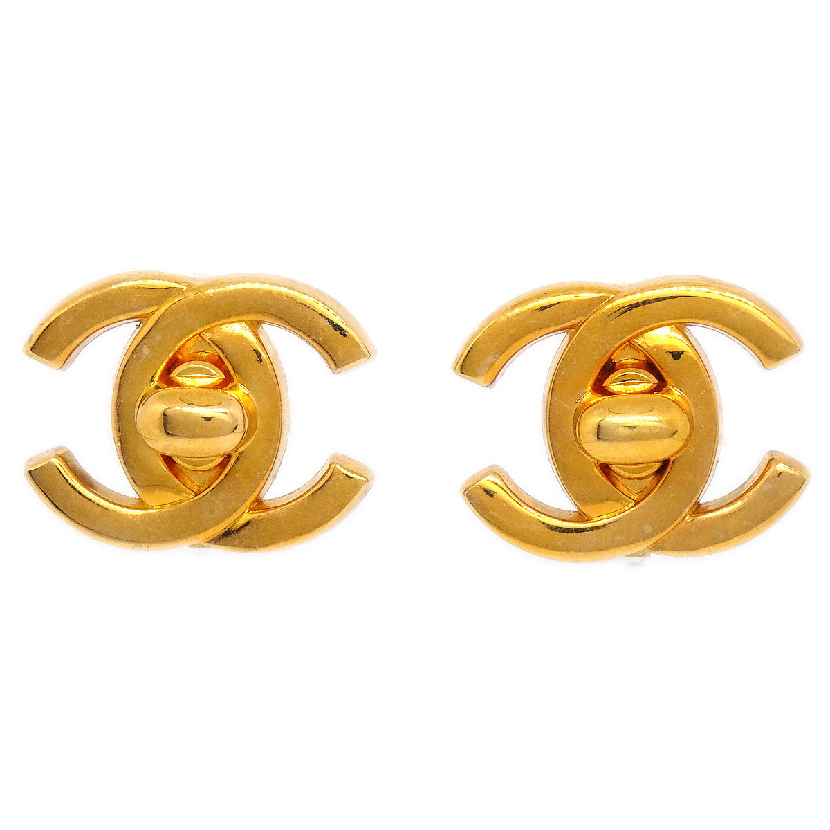 CHANEL Turnlock Earrings Clip-On Gold Small 95A 00423