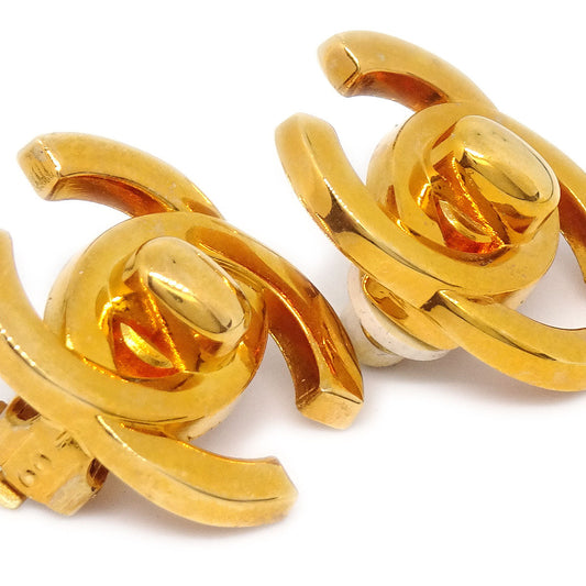 CHANEL Turnlock Earrings Clip-On Gold Small 95A 00423