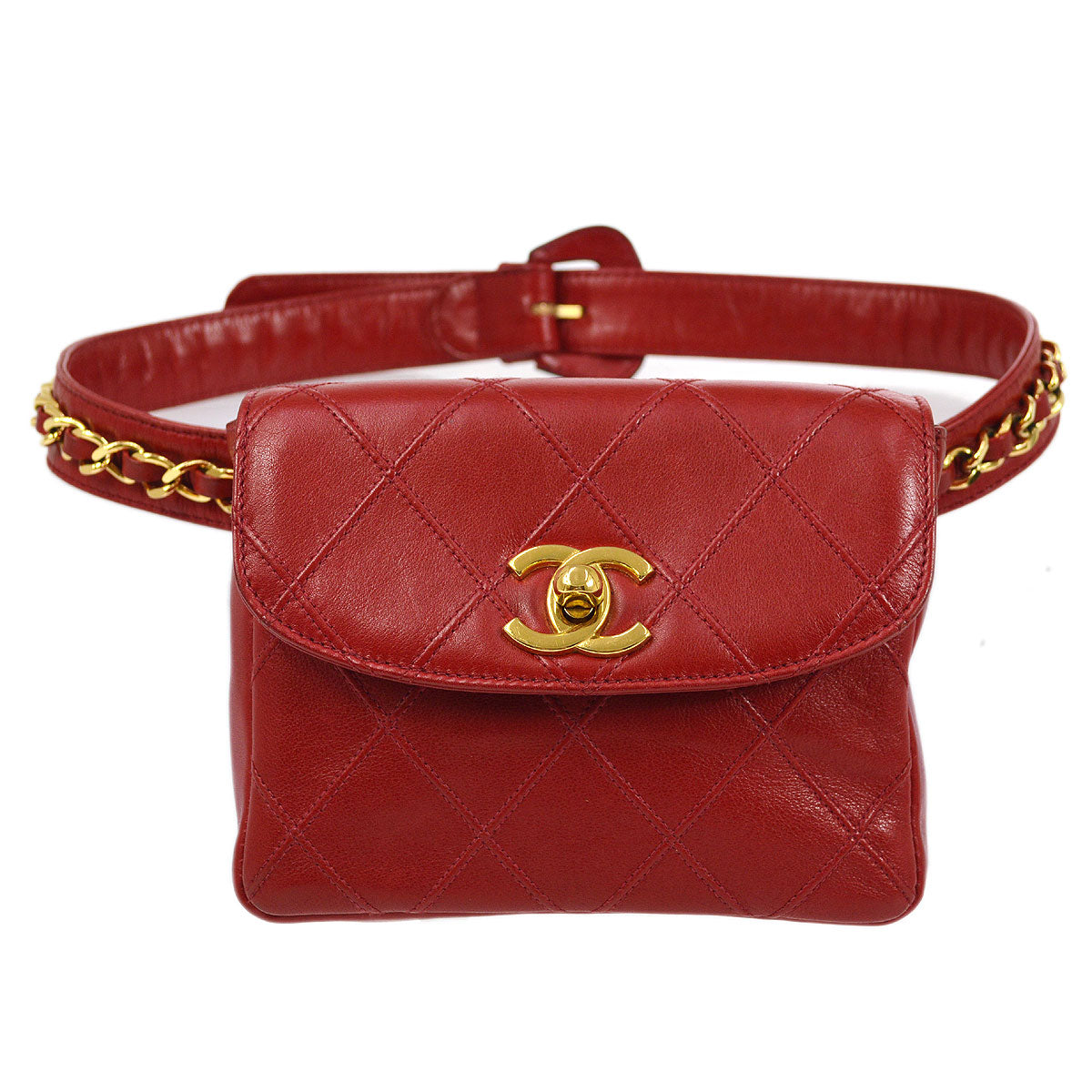 CHANEL 1991-1994 Red Lambskin Cosmoline Belt Bag #70 01308