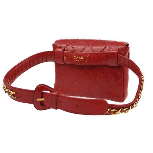 CHANEL 1991-1994 Red Lambskin Cosmoline Belt Bag #70 01308