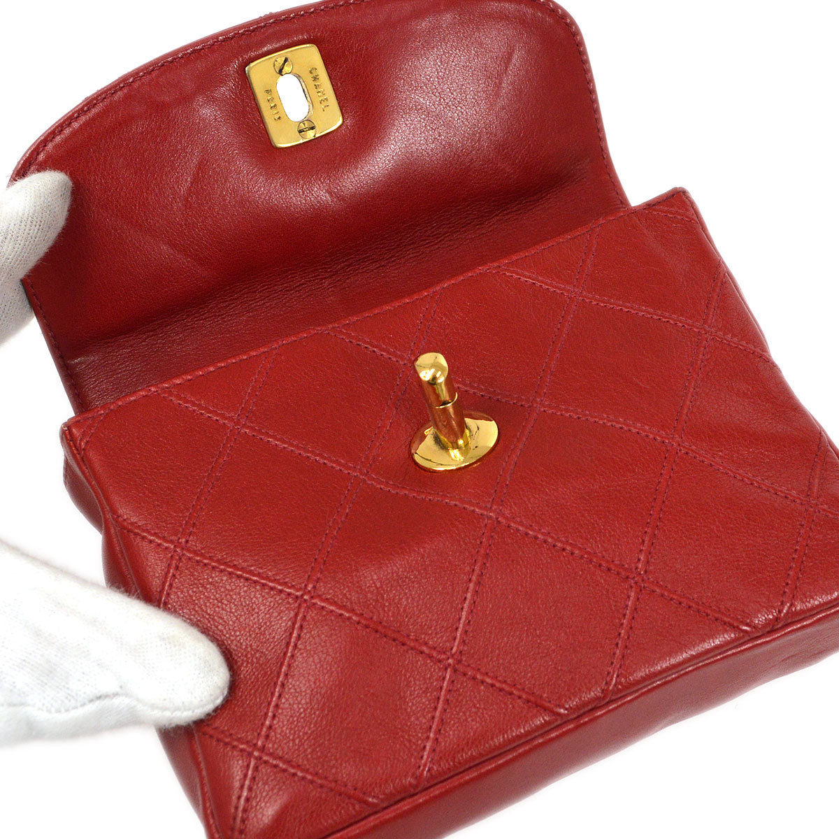 CHANEL 1991-1994 Red Lambskin Cosmoline Belt Bag #70 01308