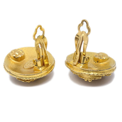 CHANEL 1994 Button Earrings Gold Clip-On Small 13861