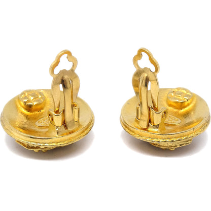 CHANEL 1994 Button Earrings Gold Clip-On Small 44258