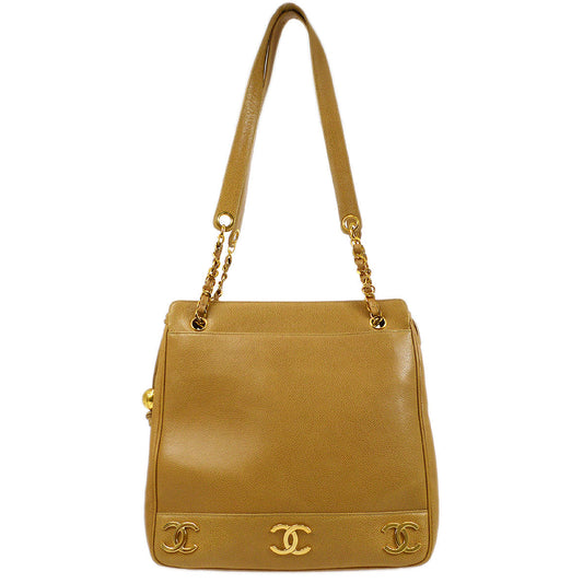 CHANEL 1991-1994 Beige Caviar Triple CC Tote Bag 14395