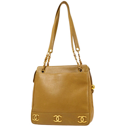 CHANEL 1991-1994 Beige Caviar Triple CC Tote Bag 14395