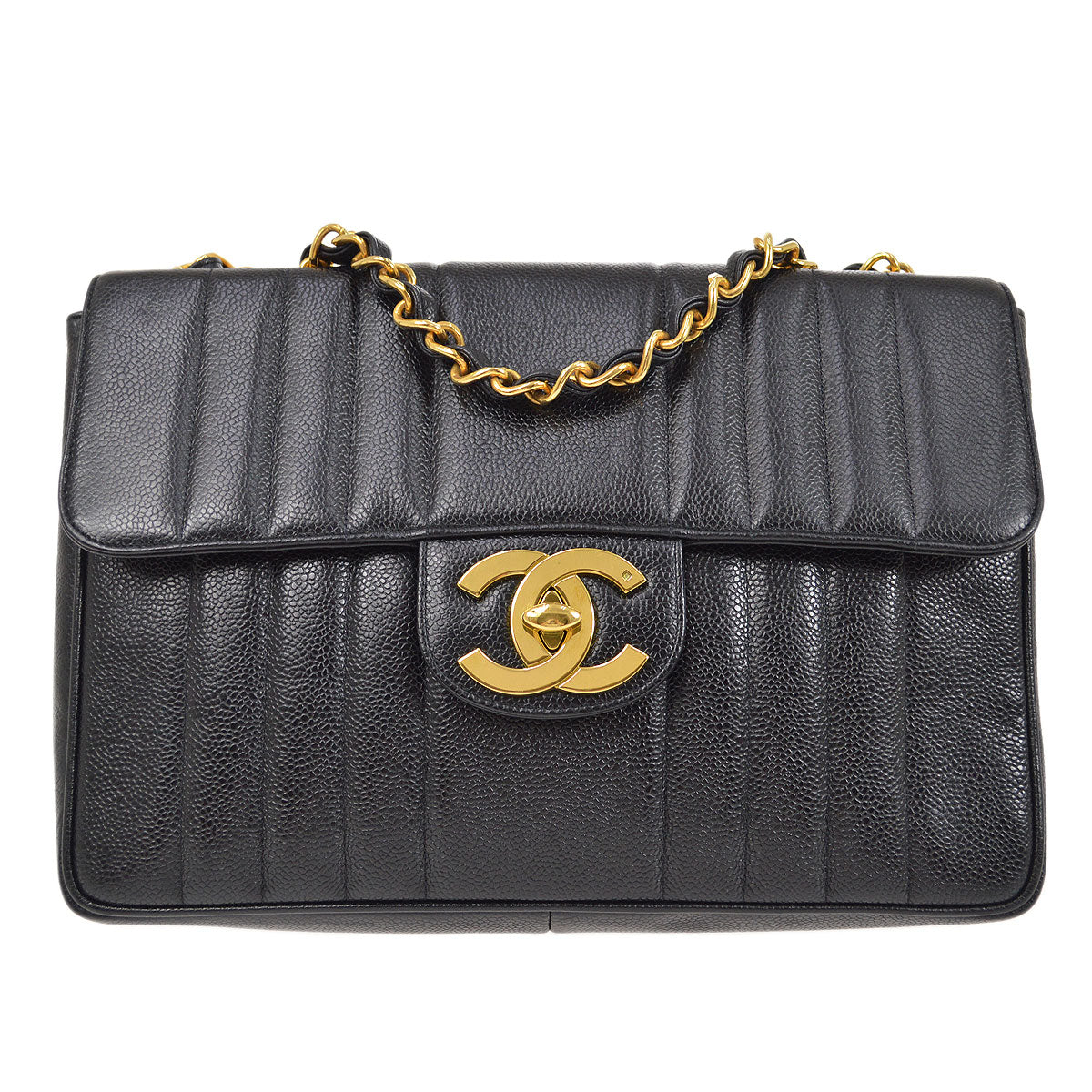 CHANEL 1991-1994 Vertical Classic Flap Jumbo Black Caviar 14120