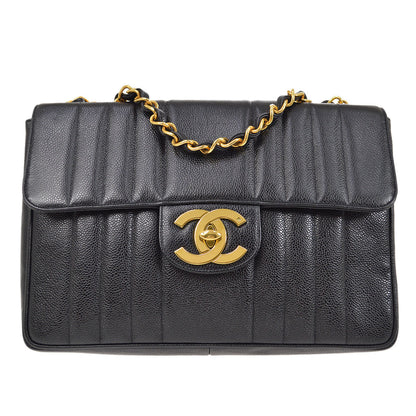 CHANEL 1991-1994 Vertical Classic Flap Jumbo Black Caviar 14120