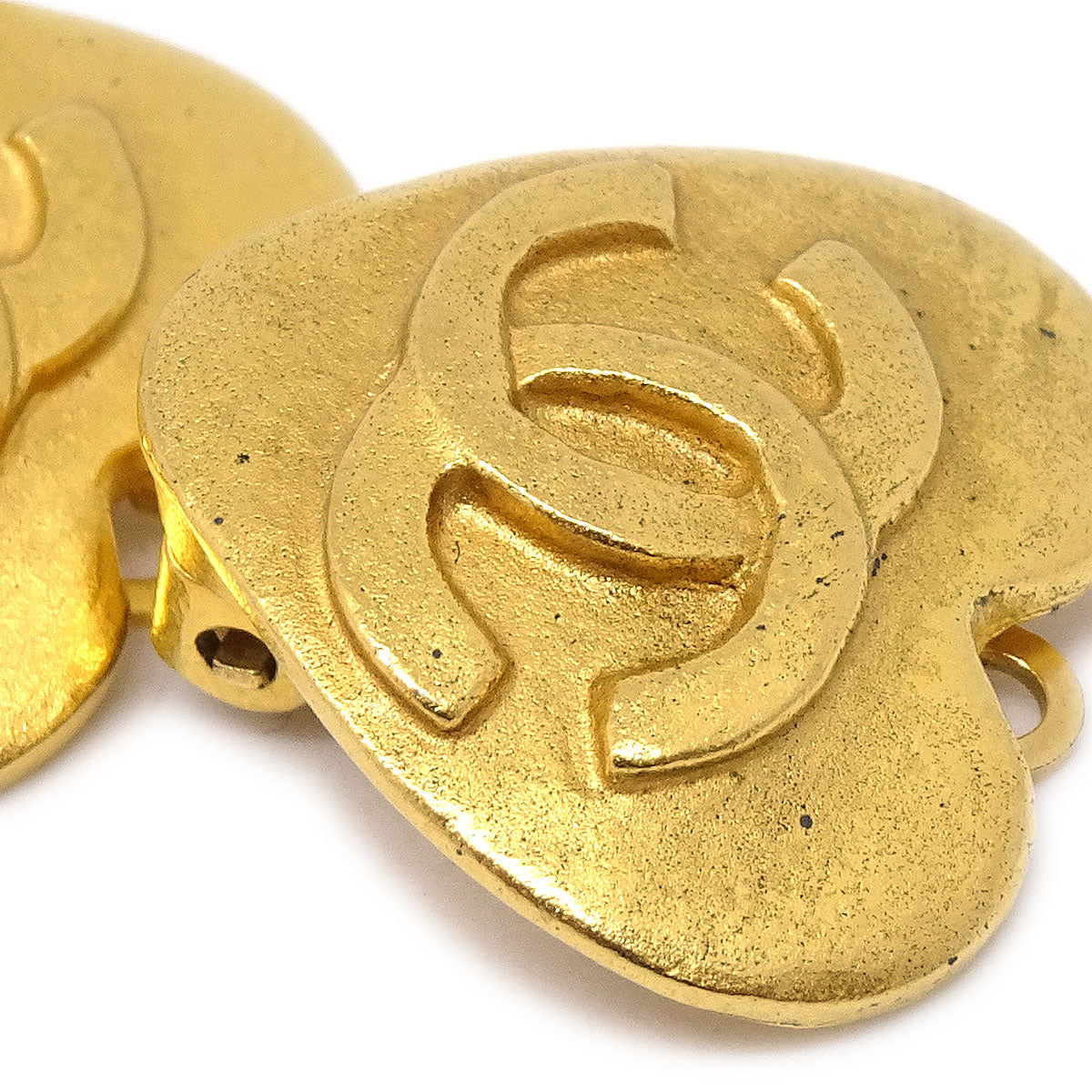 CHANEL Heart Earrings Gold 95P 93595