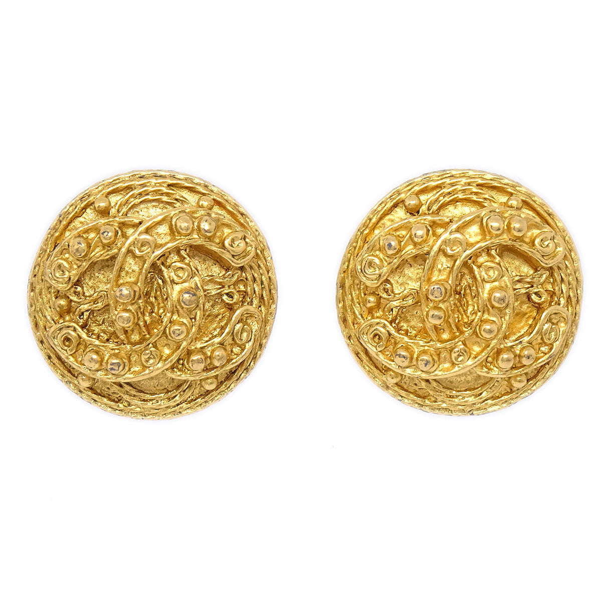 CHANEL 1994 CC Filigree Round Earrings Small 93597