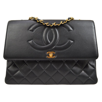 CHANEL 1991-1994 Chain Shoulder Bag Black Lambskin 93602