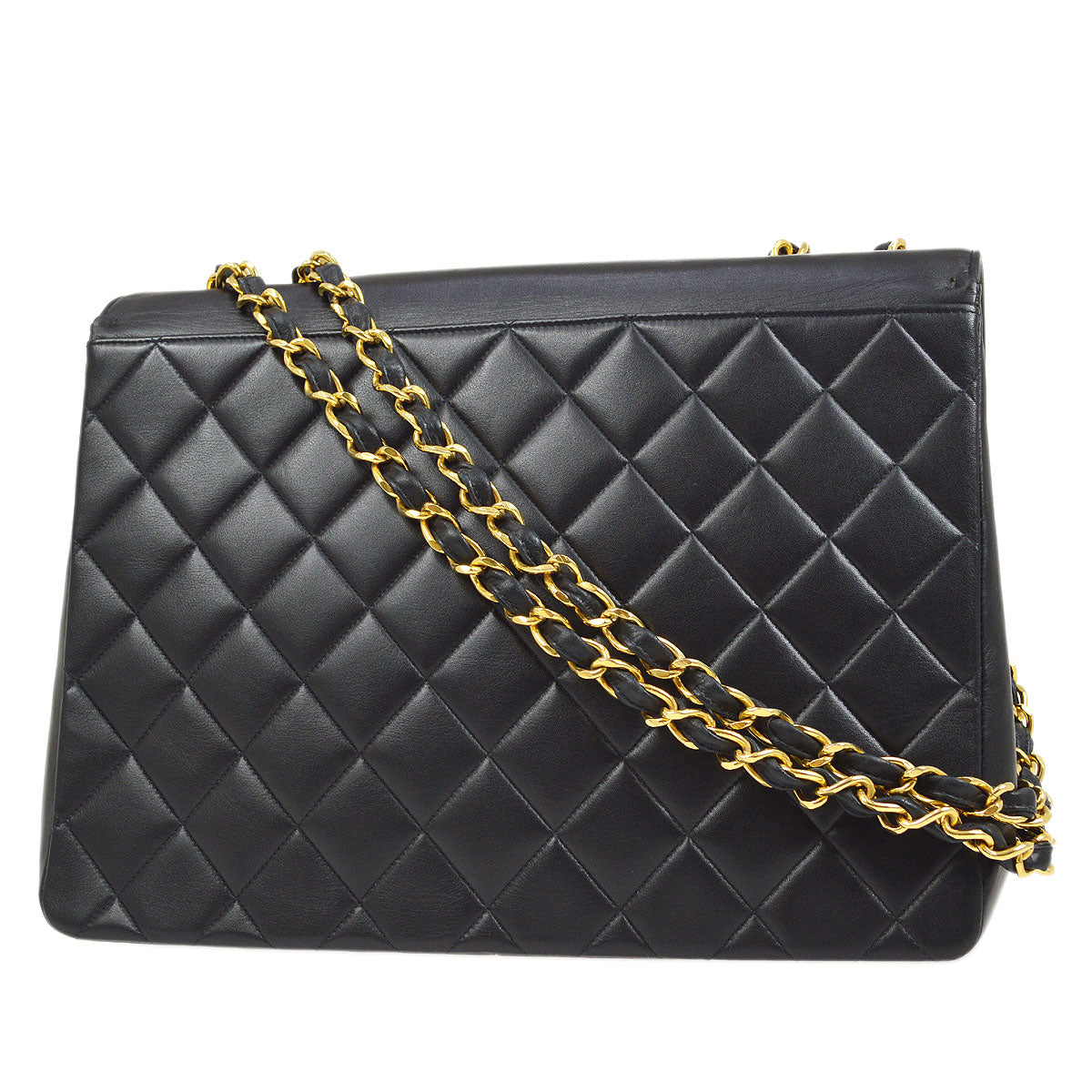 CHANEL 1991-1994 Chain Shoulder Bag Black Lambskin 93602