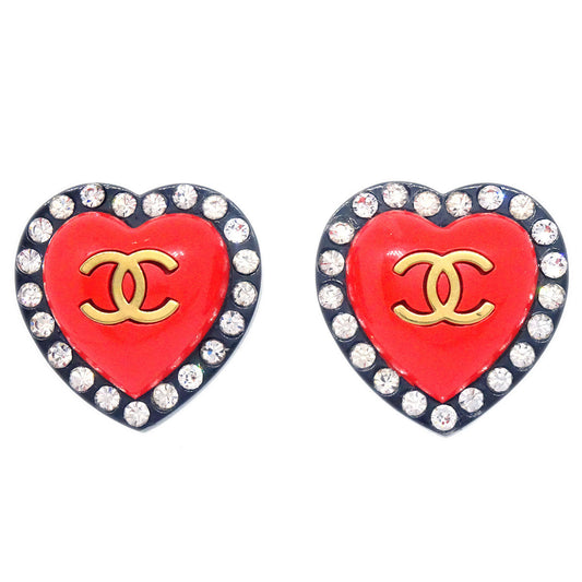 CHANEL 1995 Cristal Heart CC Earrings 73980