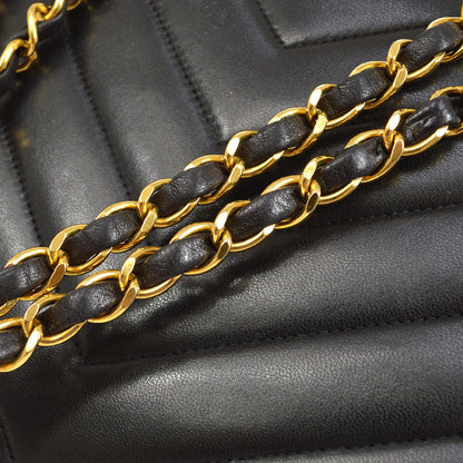 CHANEL 1991-1994 V Stitch Medium Double Chain Shoulder Bag Lambskin 74032