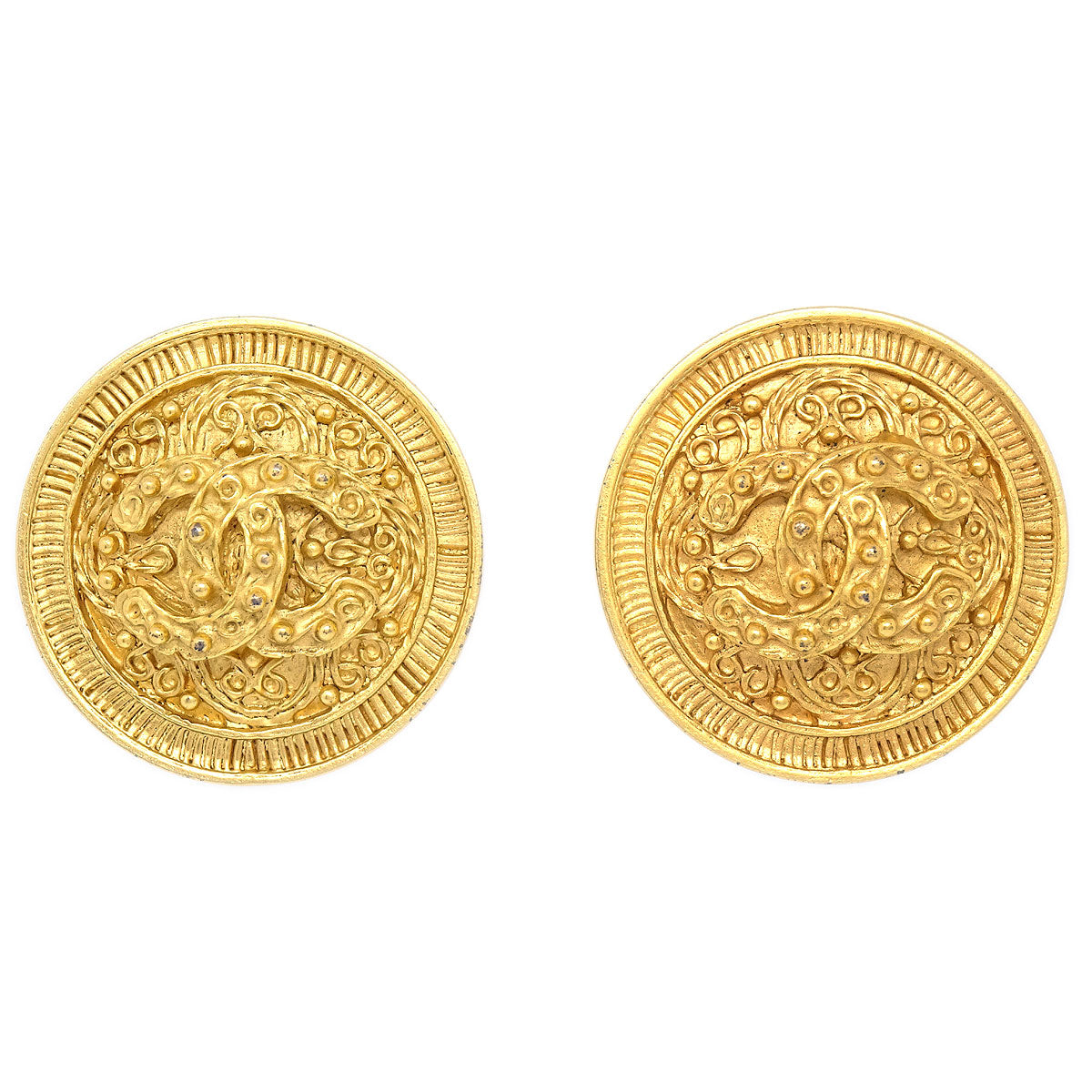 CHANEL 1994 CC Filigree Round Earrings Medium 85062