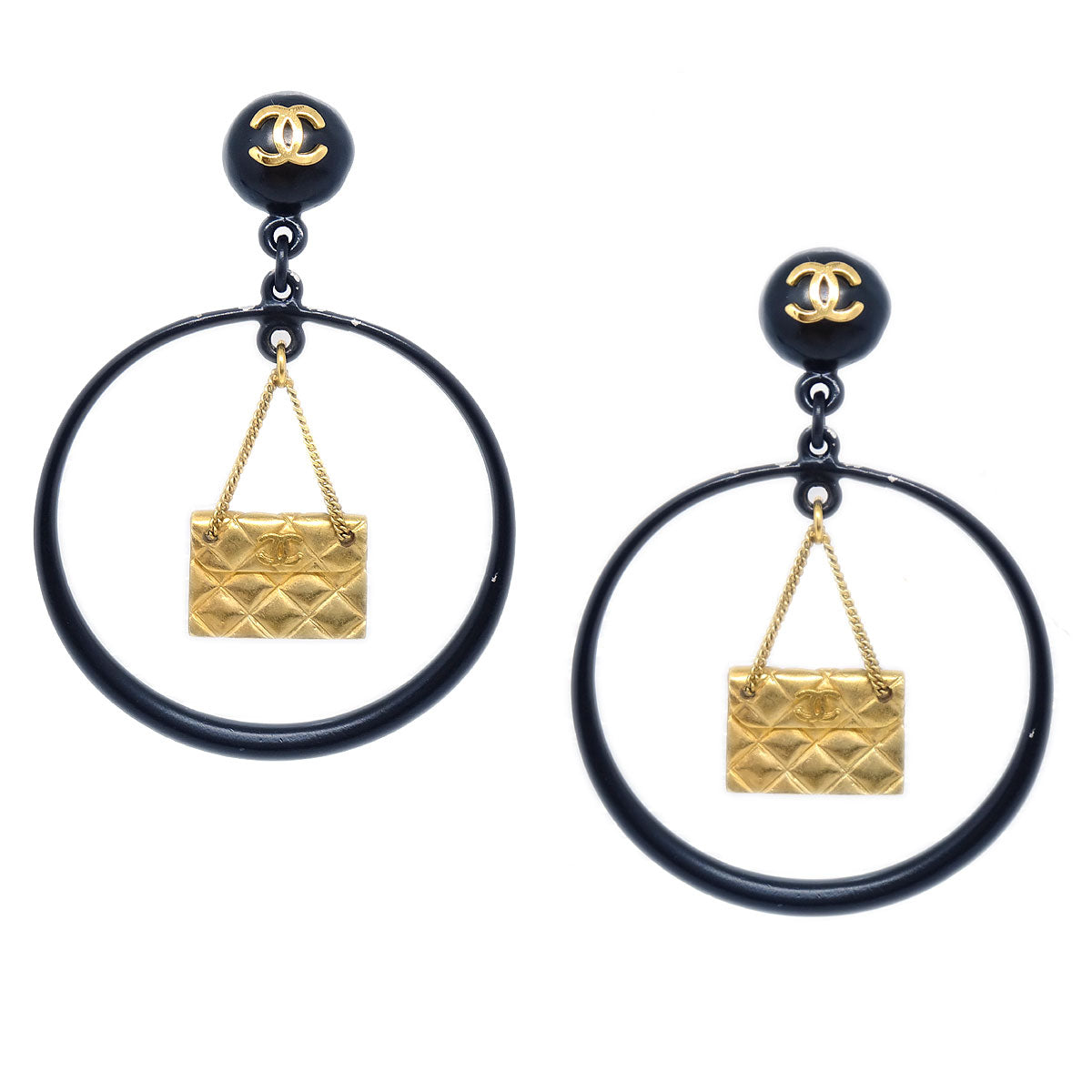 CHANEL 1994 Bag Motif Hoop Earrings 64042