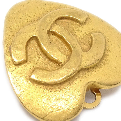 CHANEL Heart Earrings Clip-On Gold 95P 94723