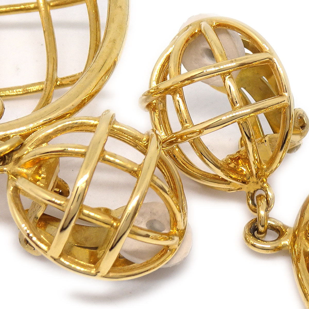 CHANEL★ Birdcage Dangle Earrings Clip-On Gold 93P 64503