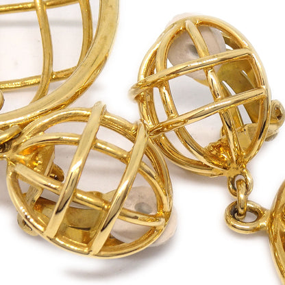 CHANEL★ Birdcage Dangle Earrings Clip-On Gold 93P 64503