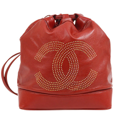 CHANEL 1991-1994 Red Lambskin Studded CC Shoulder Bag AK38100b