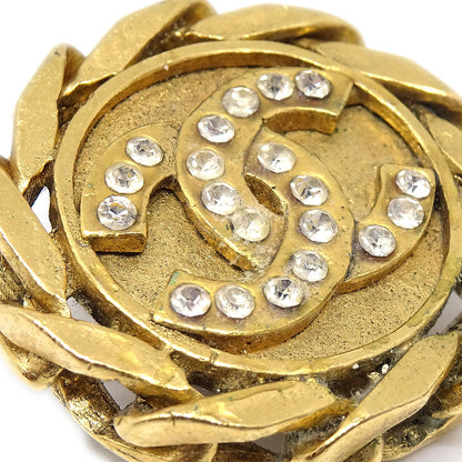 CHANEL Button Rhinestone Earrings Clip-On Gold 23 75075