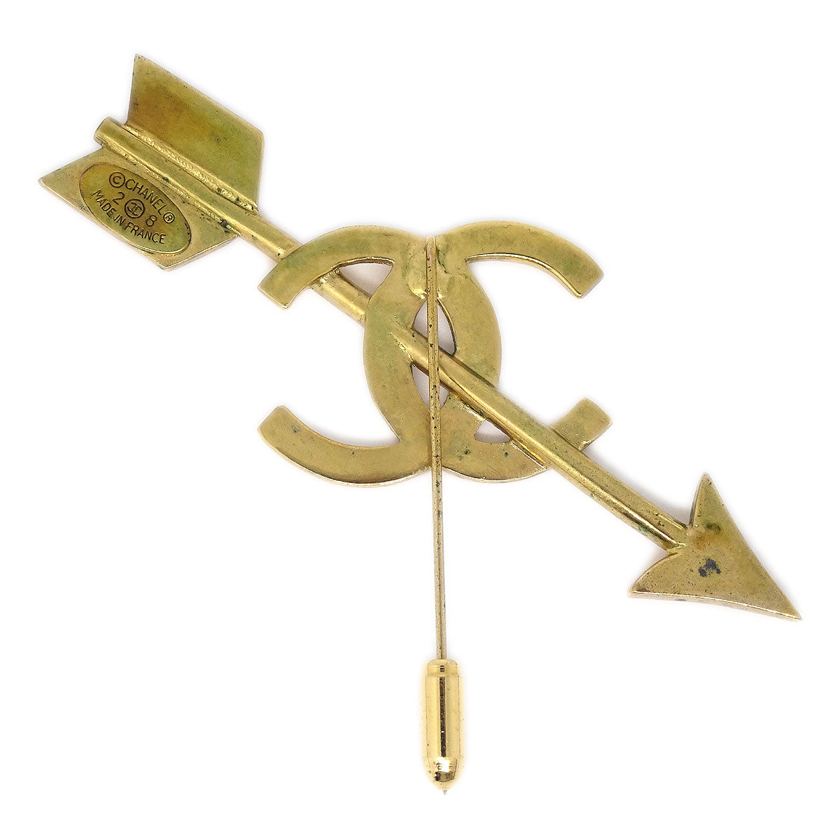 CHANEL 1993 Arrow CC Brooch Pin Gold 75162