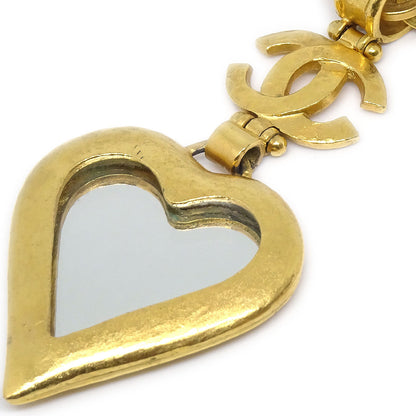 CHANEL 1995 Heart Mirror CC Gold Chain Necklace 64793