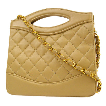 CHANEL 1989-1991 Beige Lambskin handbag mini 63966