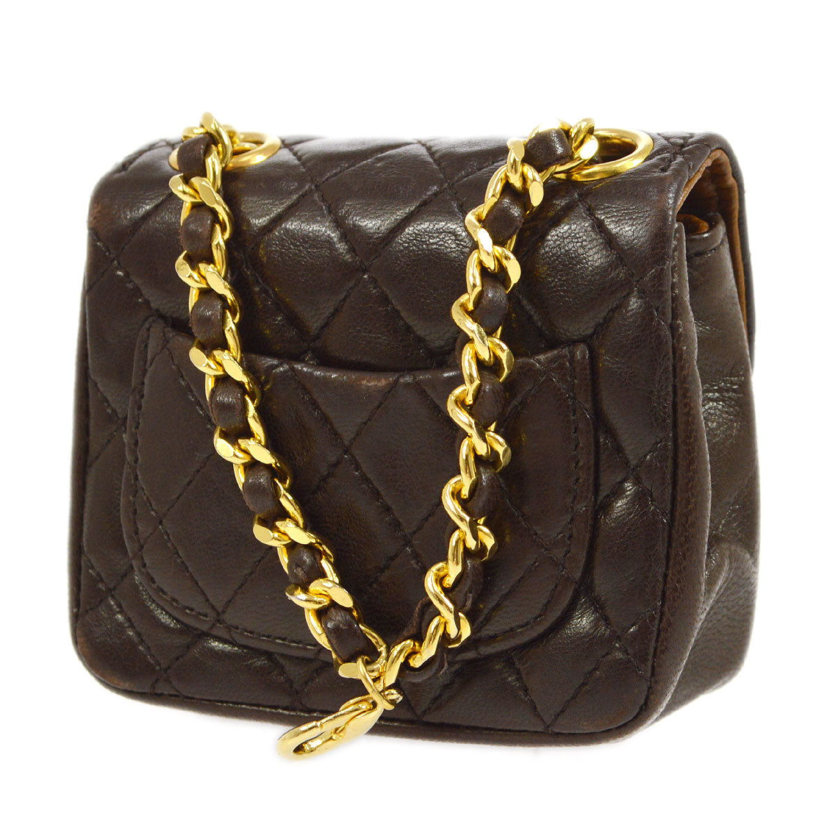 CHANEL Brown Lambskin Classic Flap Micro Belt Bag 63012