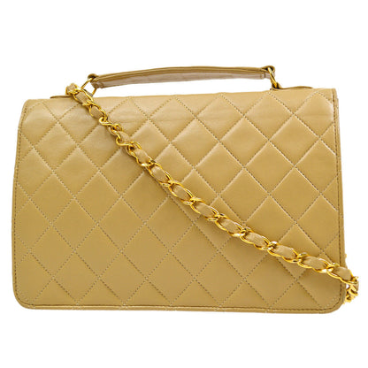 CHANEL 1989-1991 Double Turnlock Handbag Beige Lambskin 95953