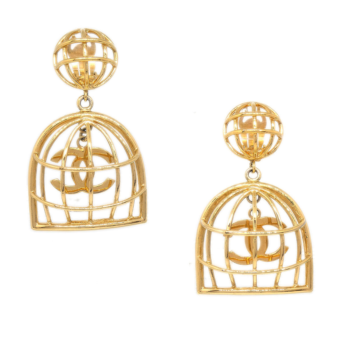 CHANEL Birdcage Earrings Clip-On Gold 75257