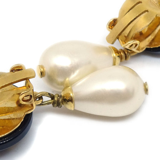 CHANEL 1996 Faux Teardrop Pearl CC Dangle Earrings 86133