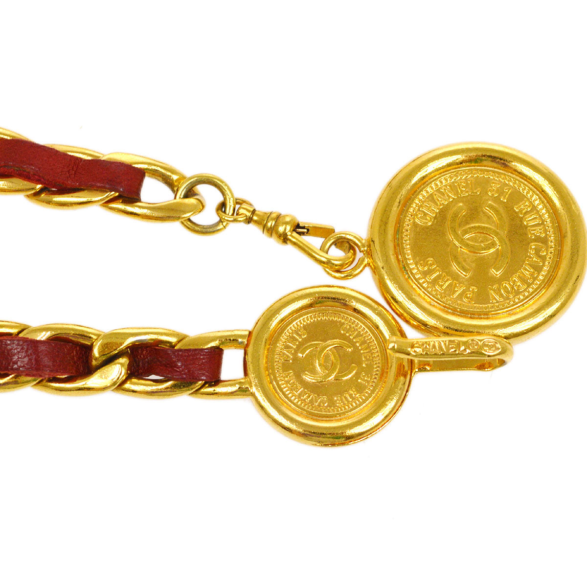 CHANEL Medallion Gold Red Chain Belt 06231