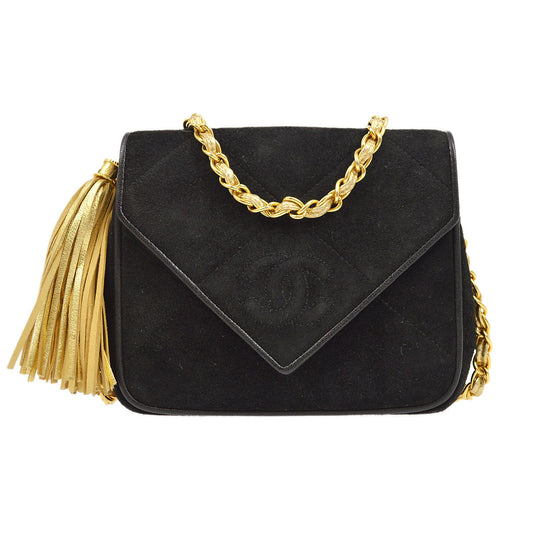 CHANEL 1989-1991 Diamond Shoulder Bag Mini Black Suede 40824