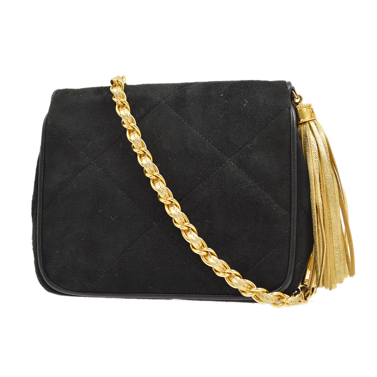 CHANEL 1989-1991 Diamond Shoulder Bag Mini Black Suede 40824