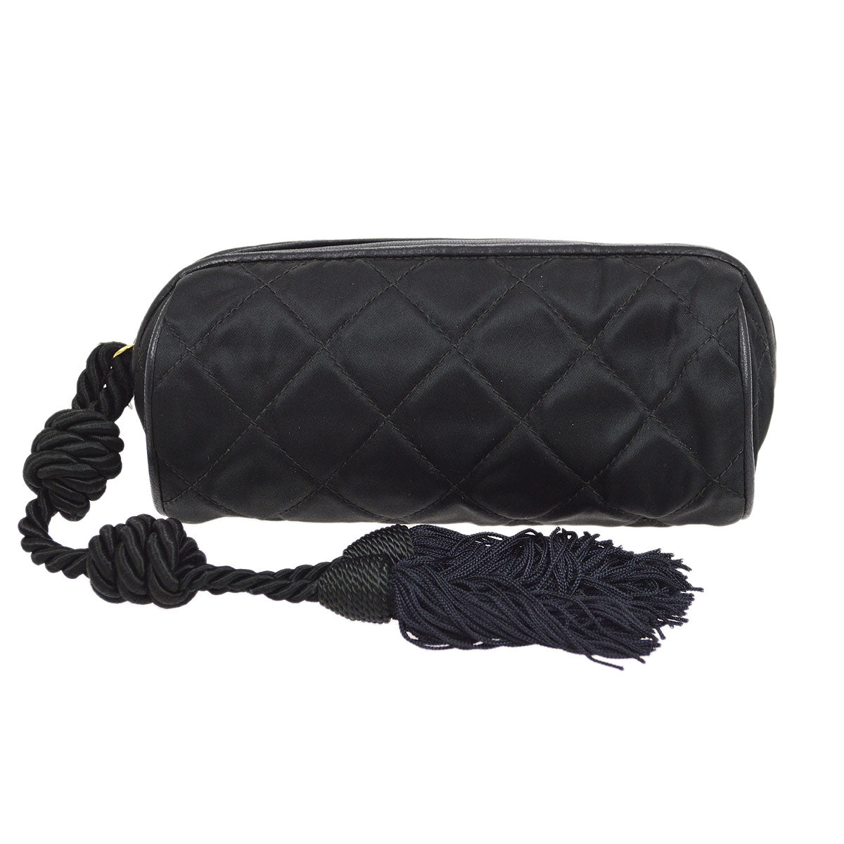 CHANEL 1986-1988 Oval Clutch Bag Black Satin AK25388j