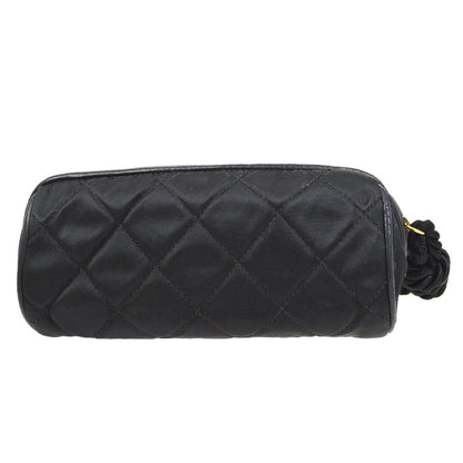 CHANEL 1986-1988 Oval Clutch Bag Black Satin AK25388j