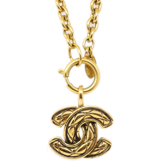 CHANEL Quilted CC Gold Chain Pendant Necklace 3857 65507