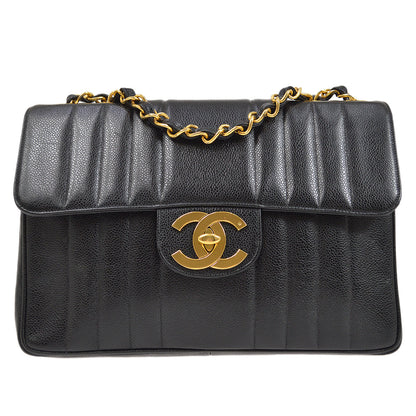 CHANEL 1991-1994 Big CC Vertical Classic Flap Jumbo Black Caviar 96283